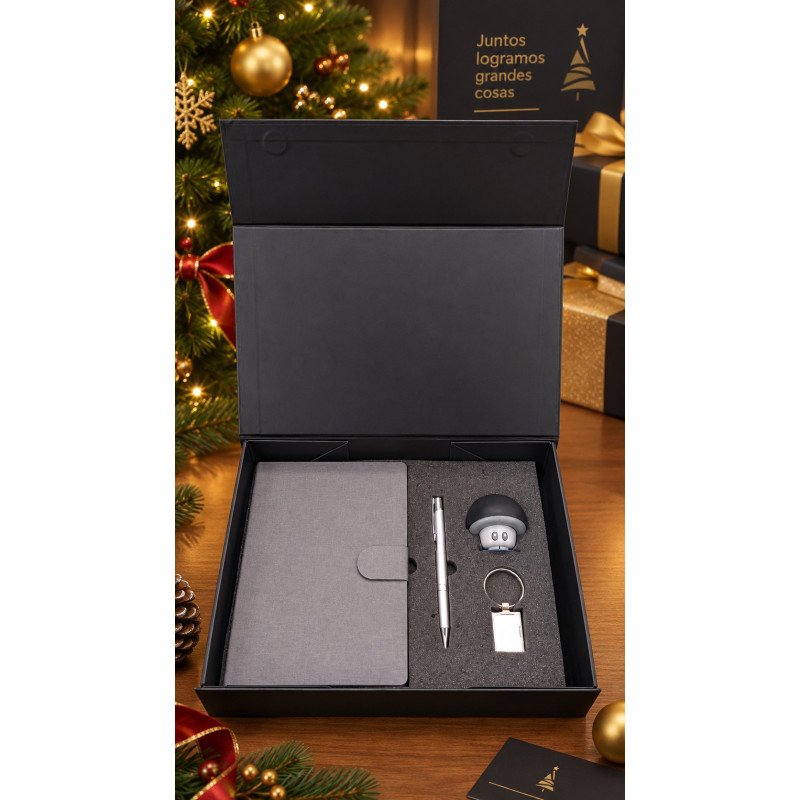 Kit Navideño Corporativo con Libreta, Bolígrafo y Parlante