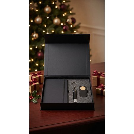 Kit Navideño Ejecutivo Negro con Libreta y Linterna