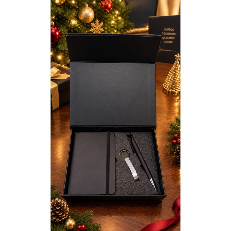 Kit Navideño con Libreta y Bolígrafo en Caja Negra