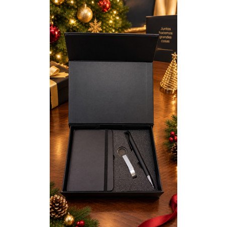 Kit Navideño con Libreta y Bolígrafo en Caja Negra