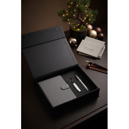 Kit Navideño Gris: Libreta, Bolígrafo y Linterna