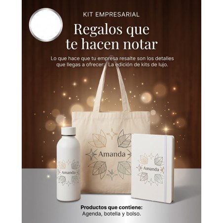 Kit Personalizado con Nombre: Bolso, Botella y Libreta