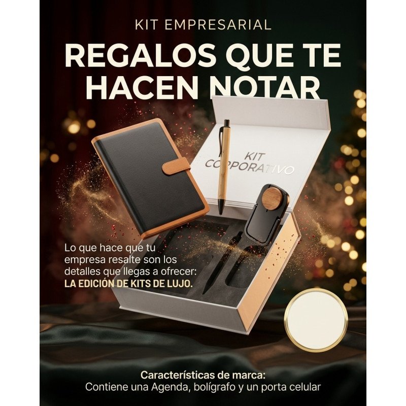 Kit Corporativo: Agenda, Bolígrafo y Porta Celular