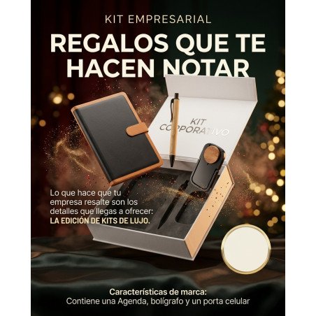 Kit Corporativo: Agenda, Bolígrafo y Porta Celular