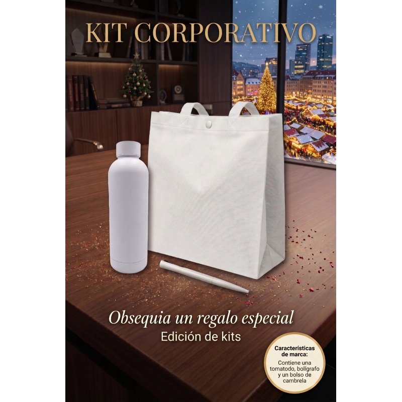 Kit Corporativo Blanco: Tomatodo, Bolígrafo y Bolso