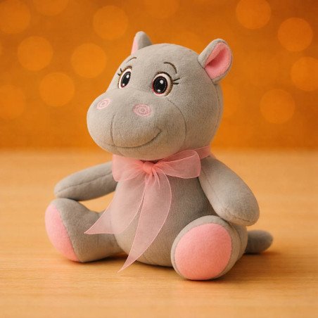 Hipopótamo de Peluche con Lazo | Suave y Tierno para Regalo
